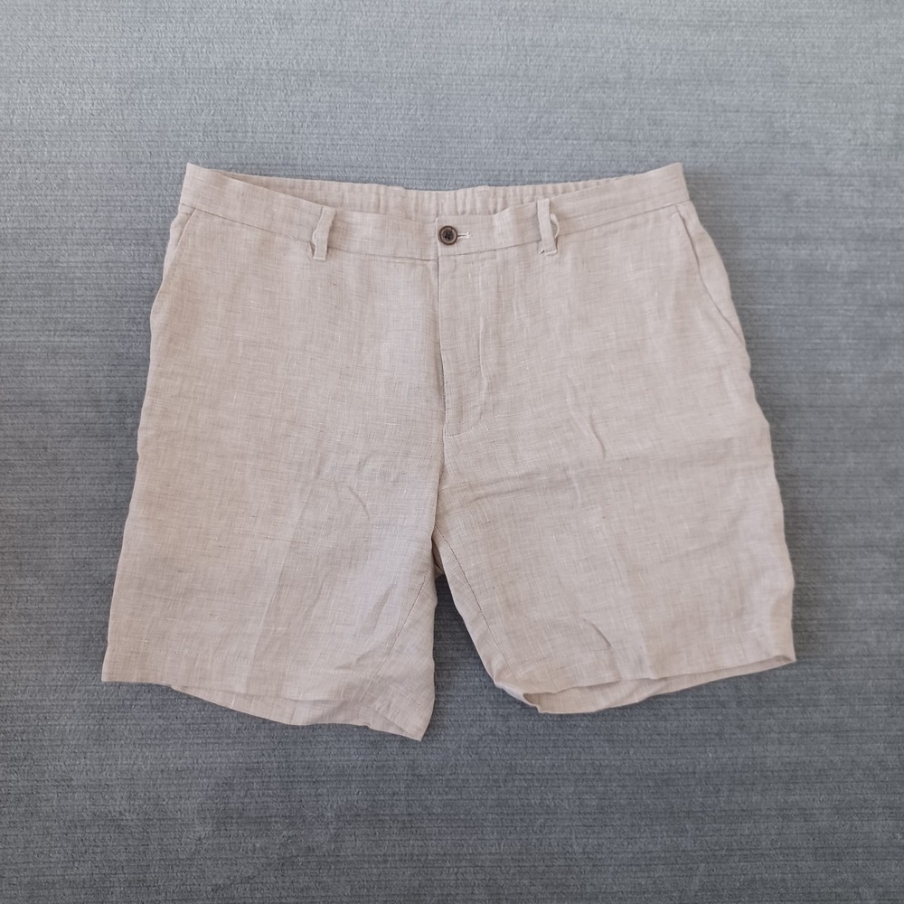 Baird McNutt Murano Alex Fit Shorts Mens 36 Tan 100% Linen 8" Inseam Resort
